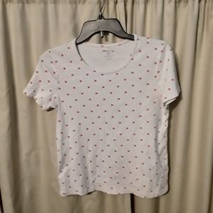 Pink Polka Dot White Short Sleeve Tee shirt sz S